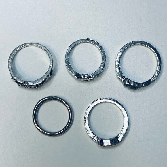 5 Piece Women's Fashion Jewelry Silver Color Stack Accent Rings Set Boho - Picture 4 of 6